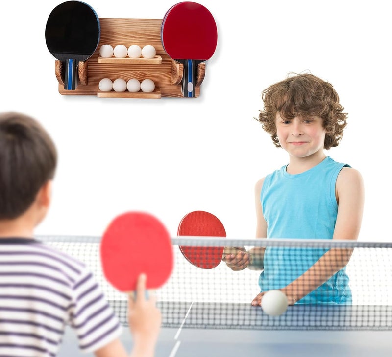 humberboat Ping Pong Paddle Storage Rack, Ping Pong Accessories Organizer Wall-Mount for 6 Paddles, 6 Pickleball Paddles and Balls, Pine Wood Table Tennis Racket Display for Game Room Bar Office Home - Image 4